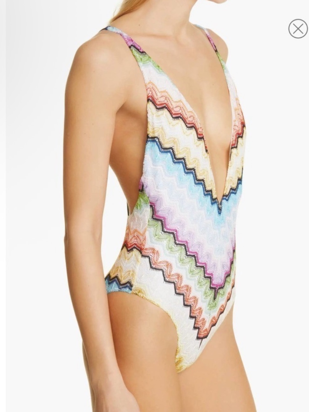 Missoni Multicolor Zigzag Deep-V One-Piece Swimsuit